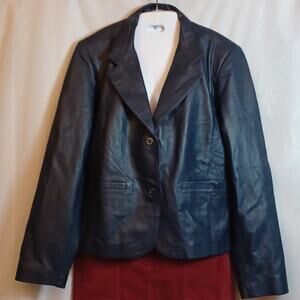 SCE. Silver Soft Leather. Women's  Dark Blue Genuine Leather Jacket Size…